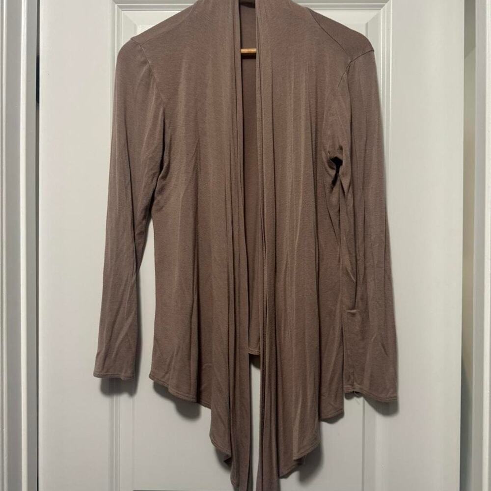 Open Front Cardigan Womens Large Brown Lightweight Drape Long Sleeve